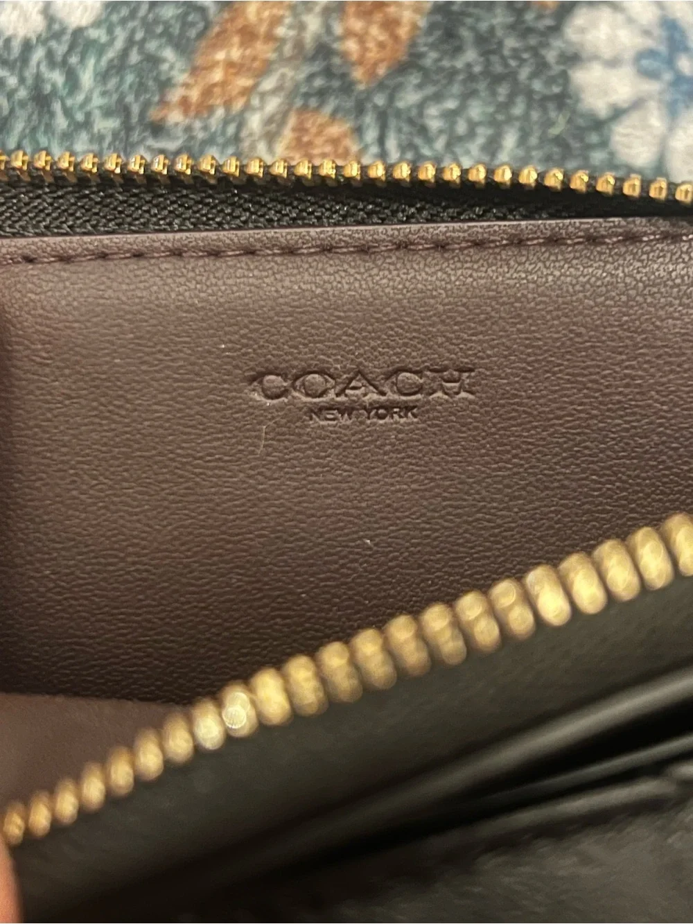 Coach Black Quilted Leather Card Holder with Gold Chain